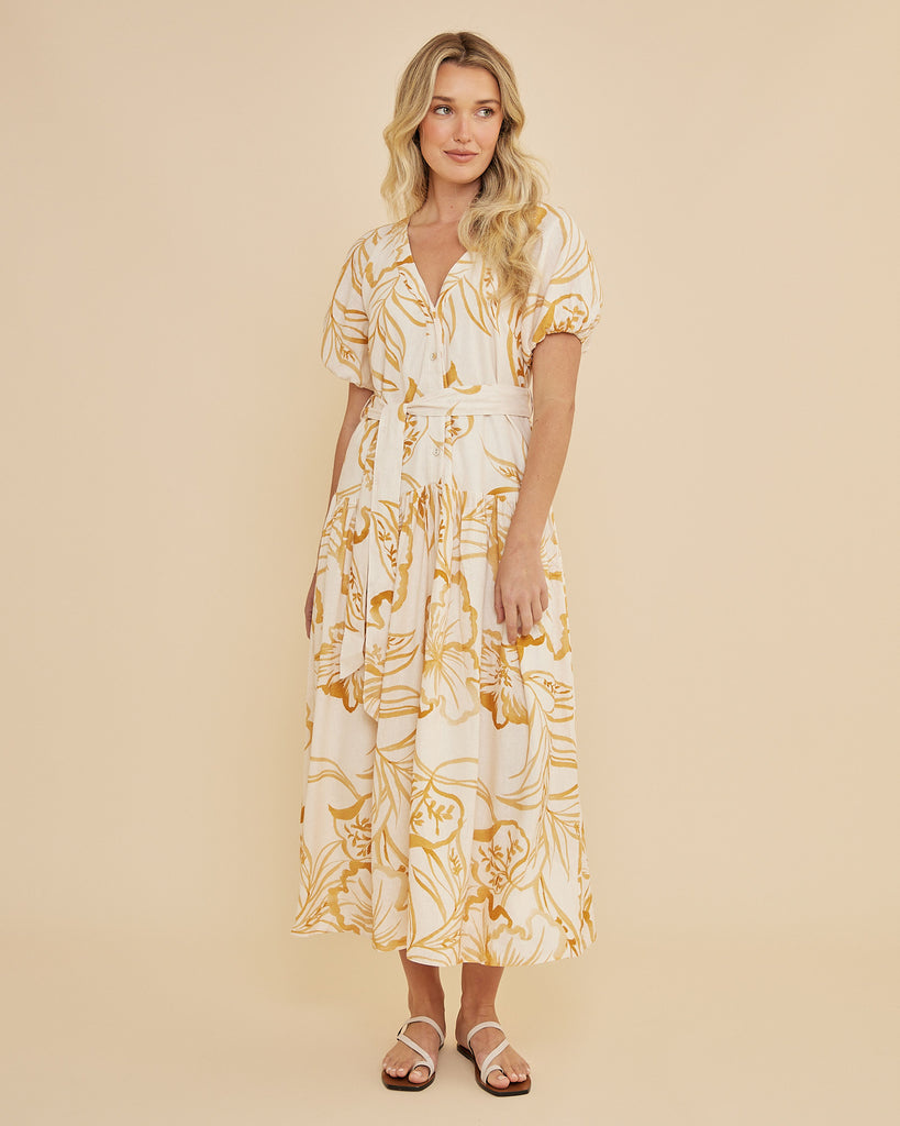 Rosemallow Puff Sleeve Midi Dress