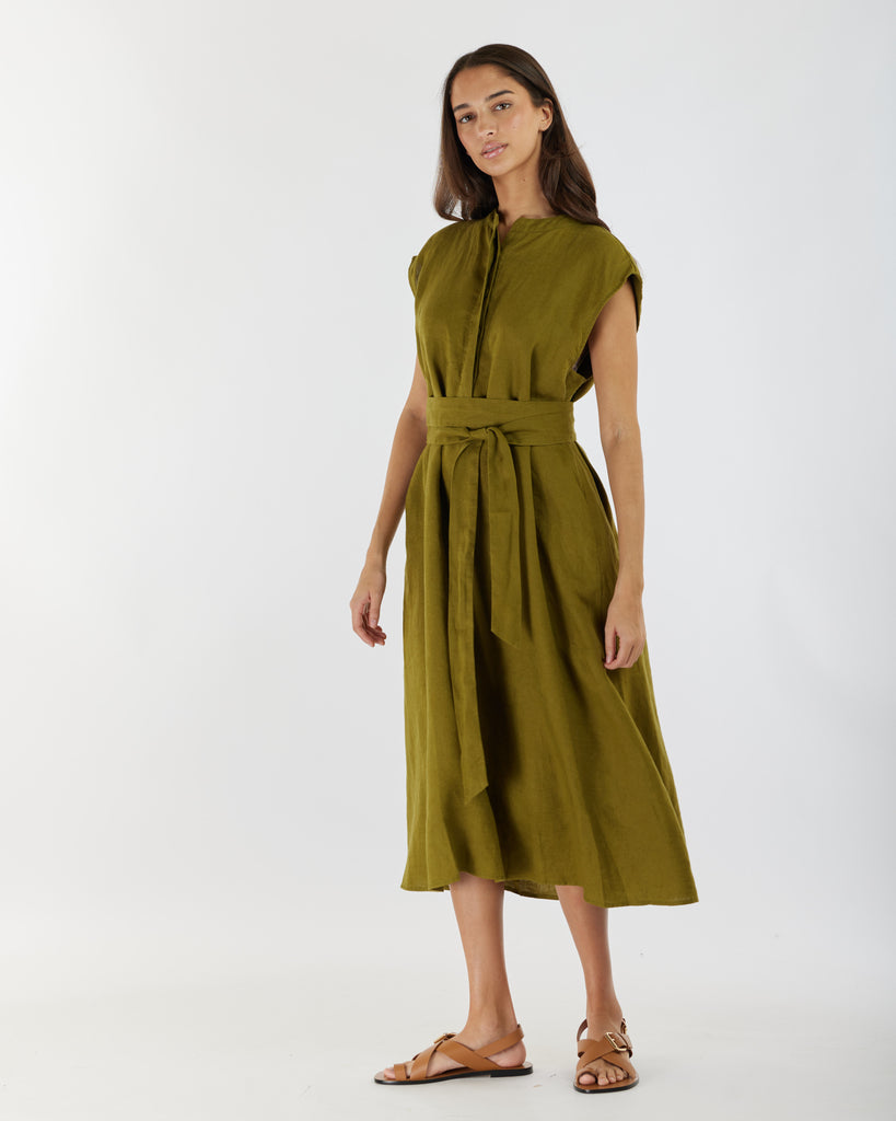 Renee Linen Midi Dress - Olive - Second Image