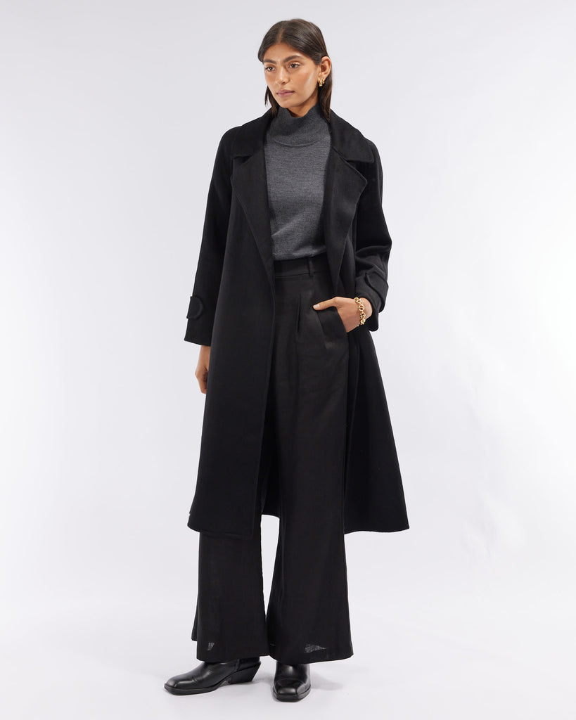 Saddler Double Faced Wool Coat - Black