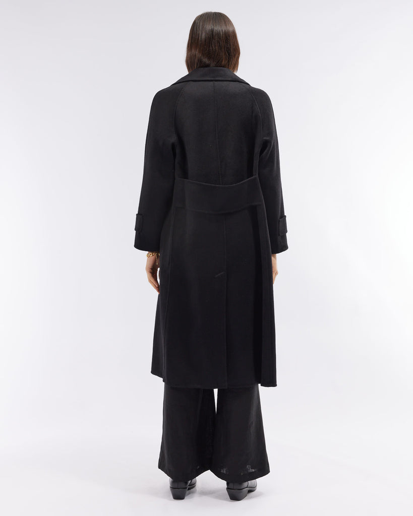 Saddler Double Faced Wool Coat - Black - Second Image