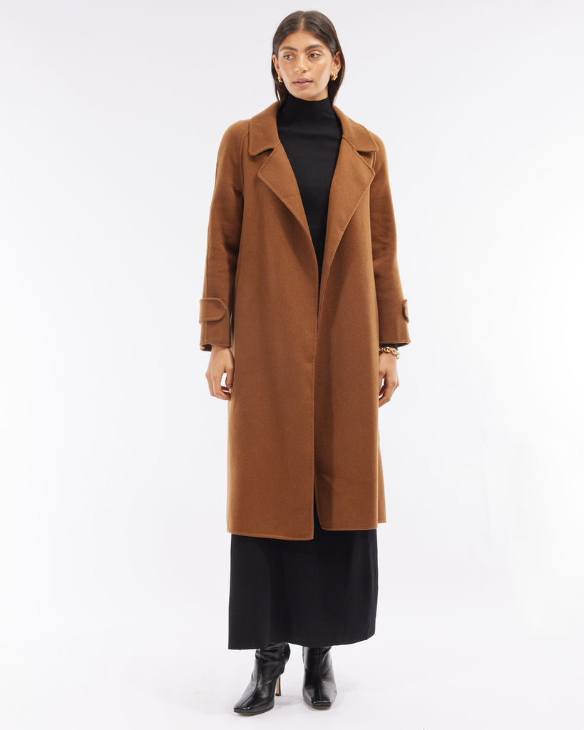 Saddler Double Faced Wool Coat - Cognac