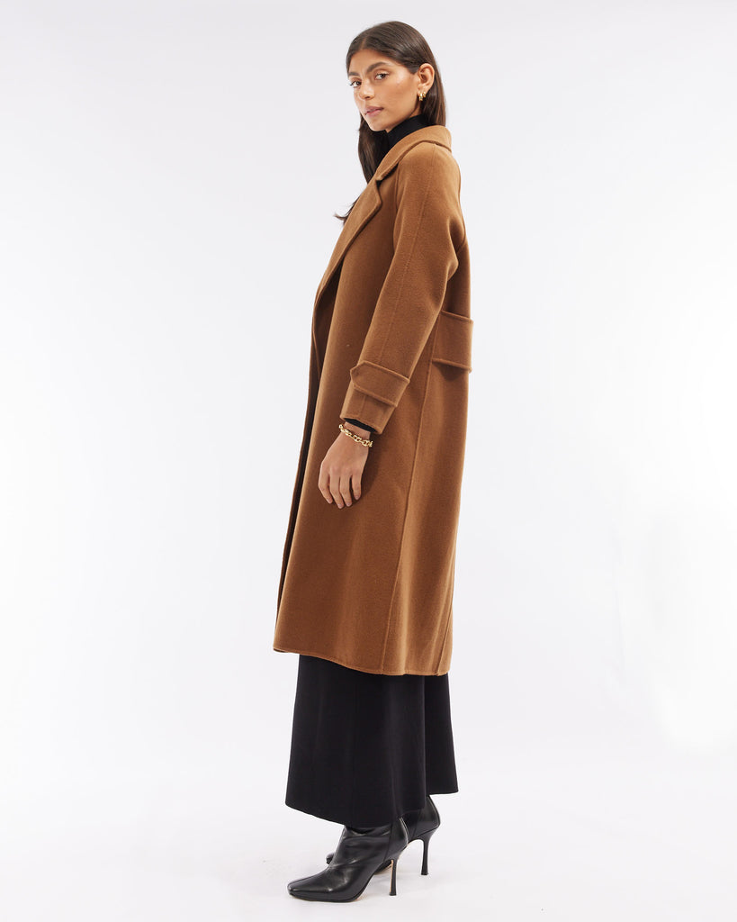 Saddler Double Faced Wool Coat - Cognac - Second Image