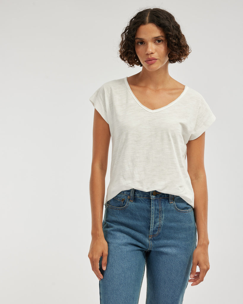 Sadie V Neck Tee - White