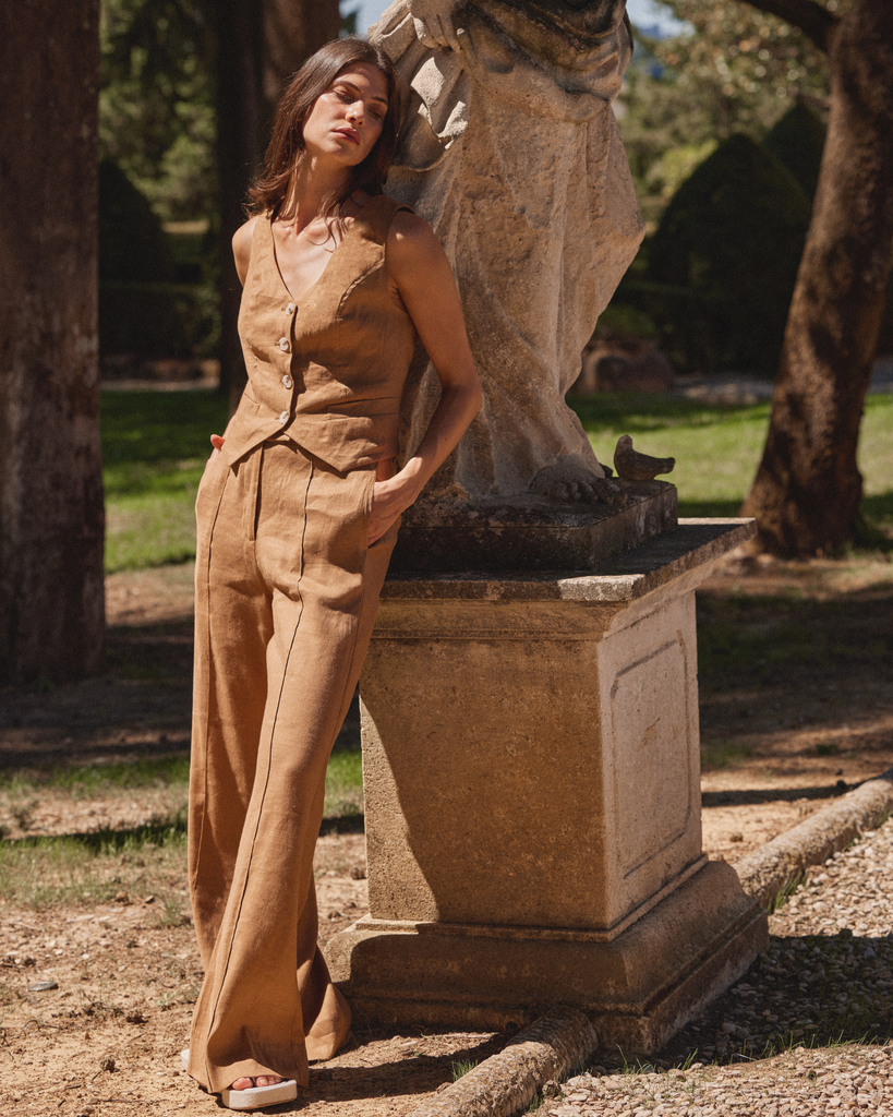 Sofia Linen Twill Wide Leg Pants - Sienna