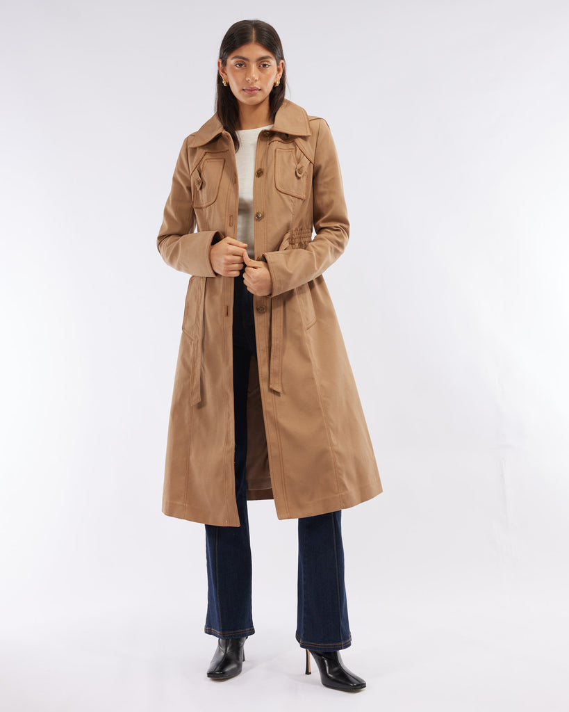 Tori Hooded Trench Coat - Camel