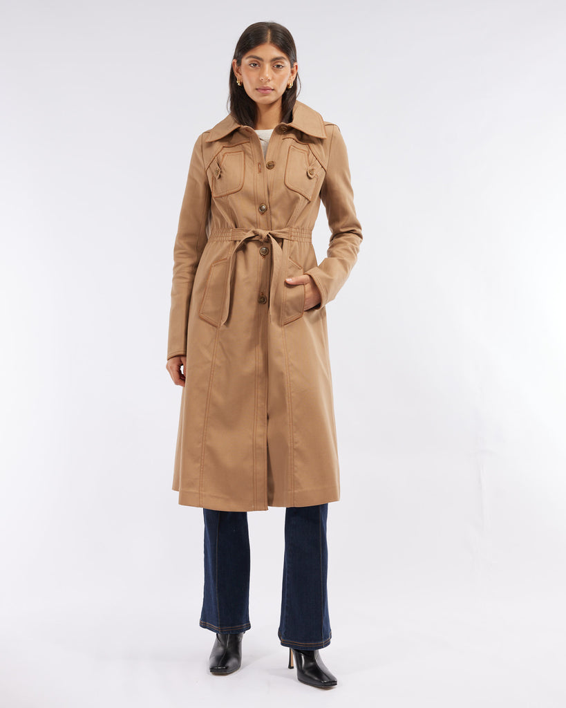 Tori Hooded Trench Coat - Camel - Second Image