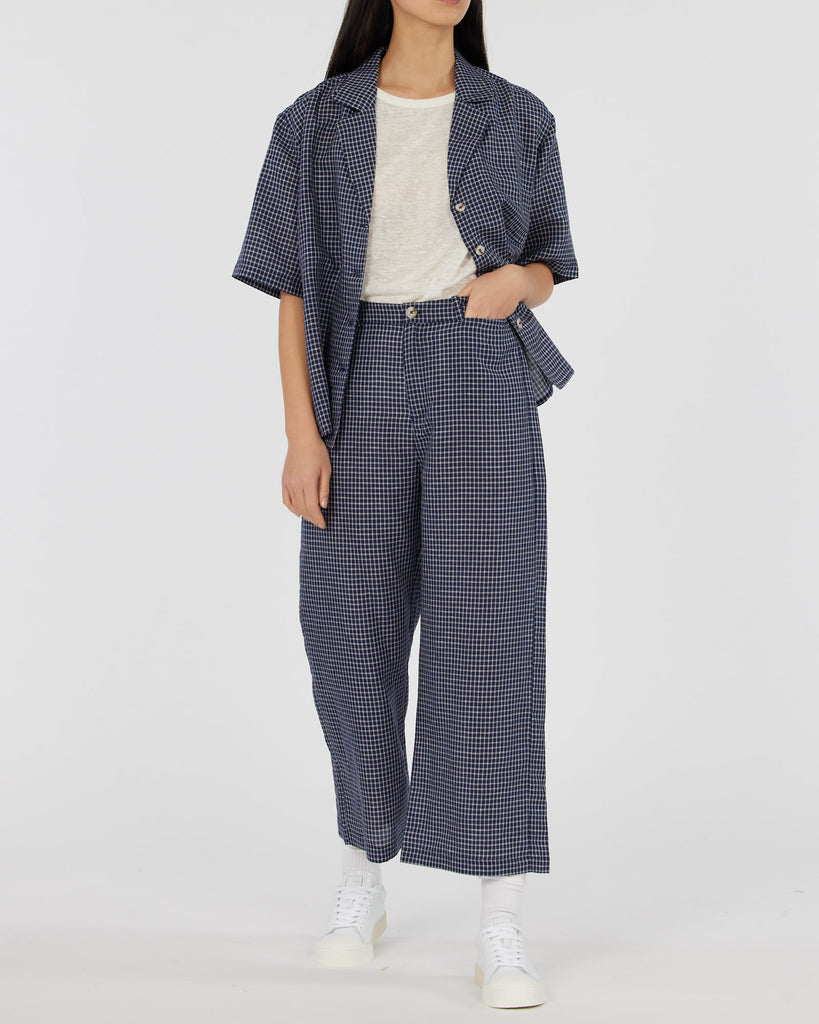 Virtuous Check Cropped Pant - Navy