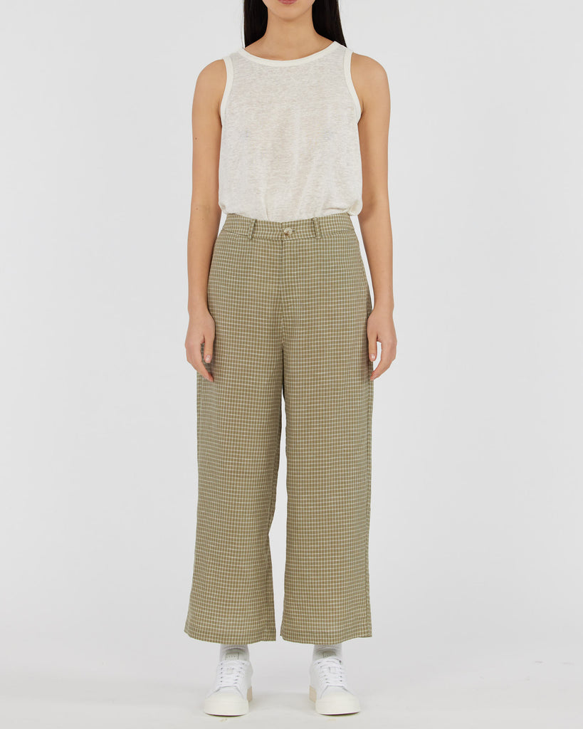 Virtuous Check Cropped Pant - Olive - Second Image
