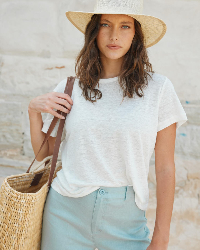 Coogee Linen Crew Neck Tee - Ivory