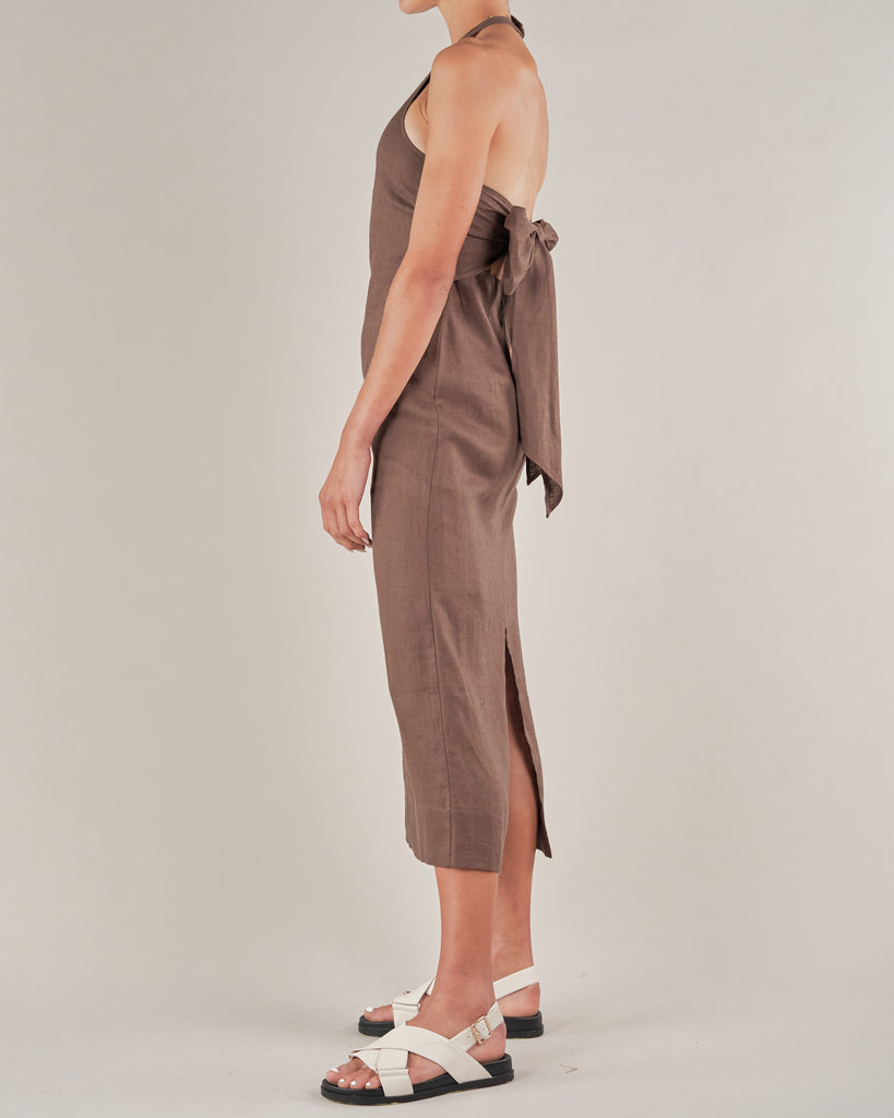 Santa Cruz Linen Halterneck Dress - Chocolate - Second Image