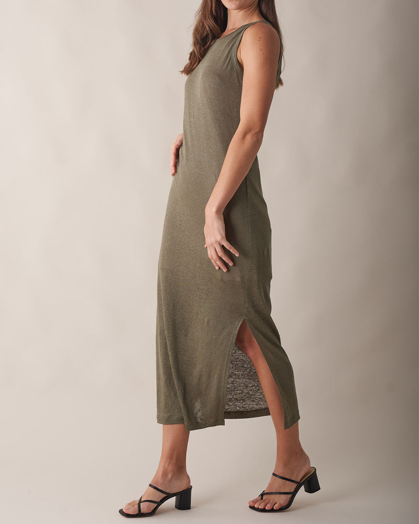 Aceline Linen Tank Dress - Khaki - Second Image