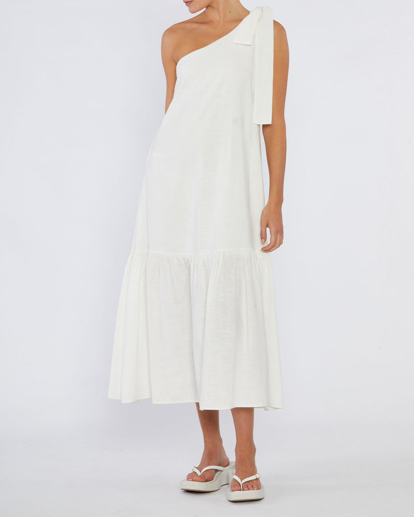 Aruba Linen One Shoulder Dress - White