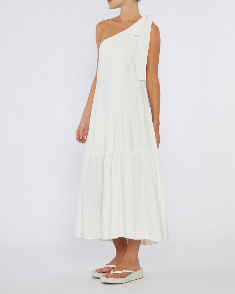 Aruba Linen One Shoulder Dress - White - Second Image
