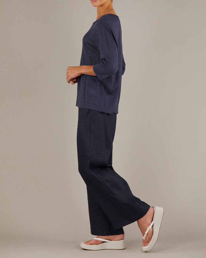 Bronte Linen Jersey Top - Navy - Second Image