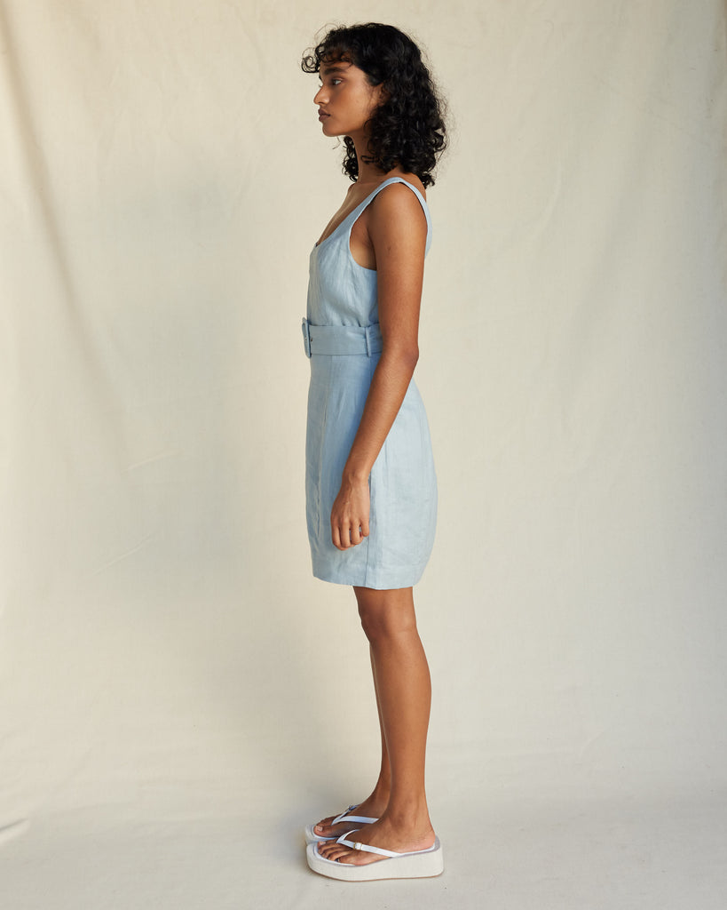 Silas Linen Mini Dress - Periwinkle - Second Image