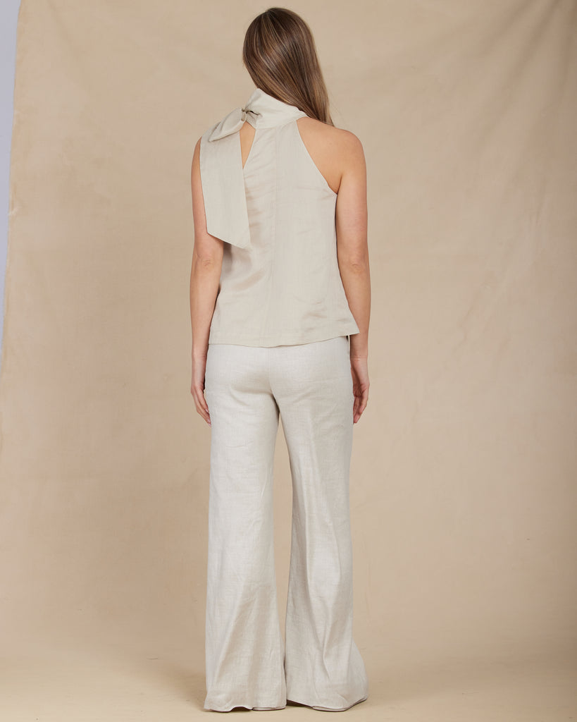 Sofia Ramie Twill Tie-Neck Top - Crema - Second Image