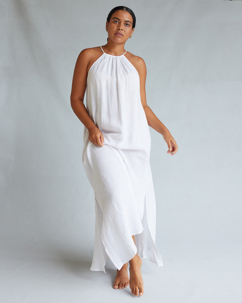 Saloma Linen Halter Dress - White