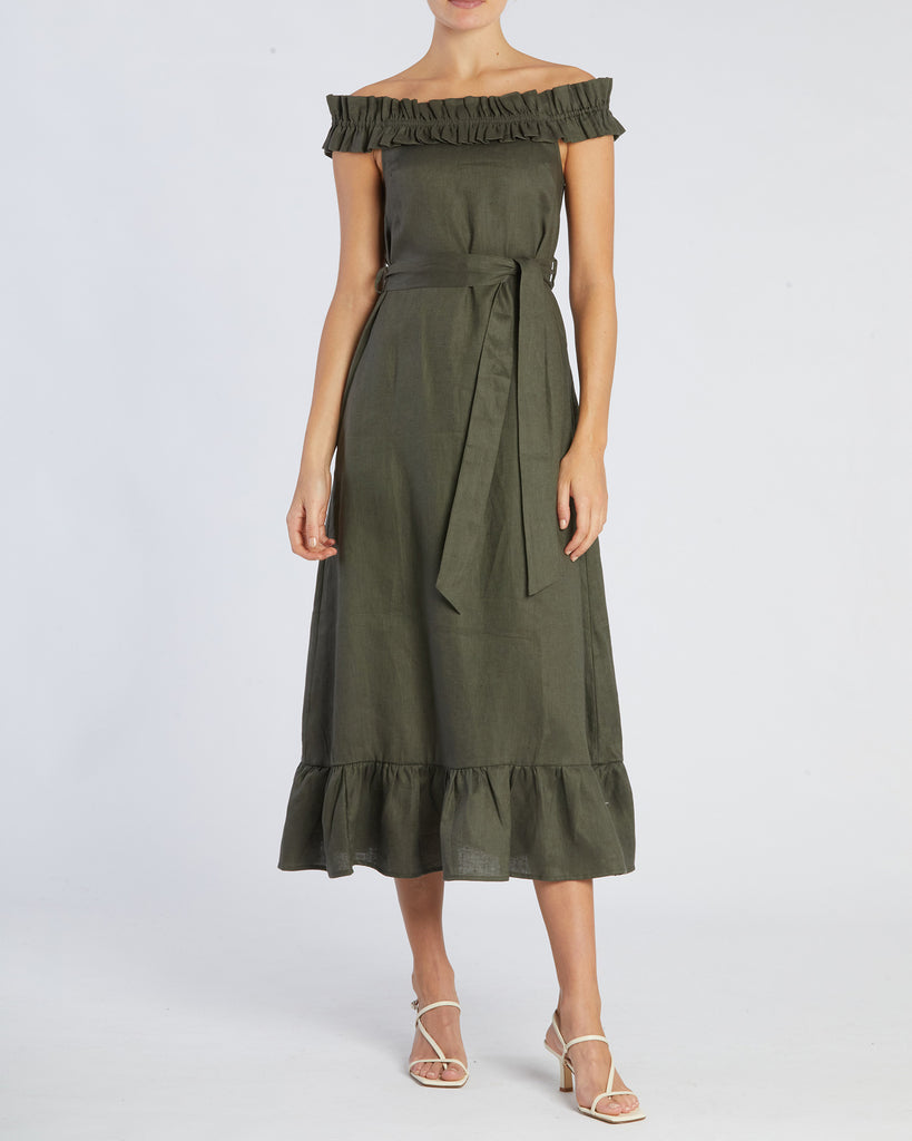 Gaia Linen Dress - Moss