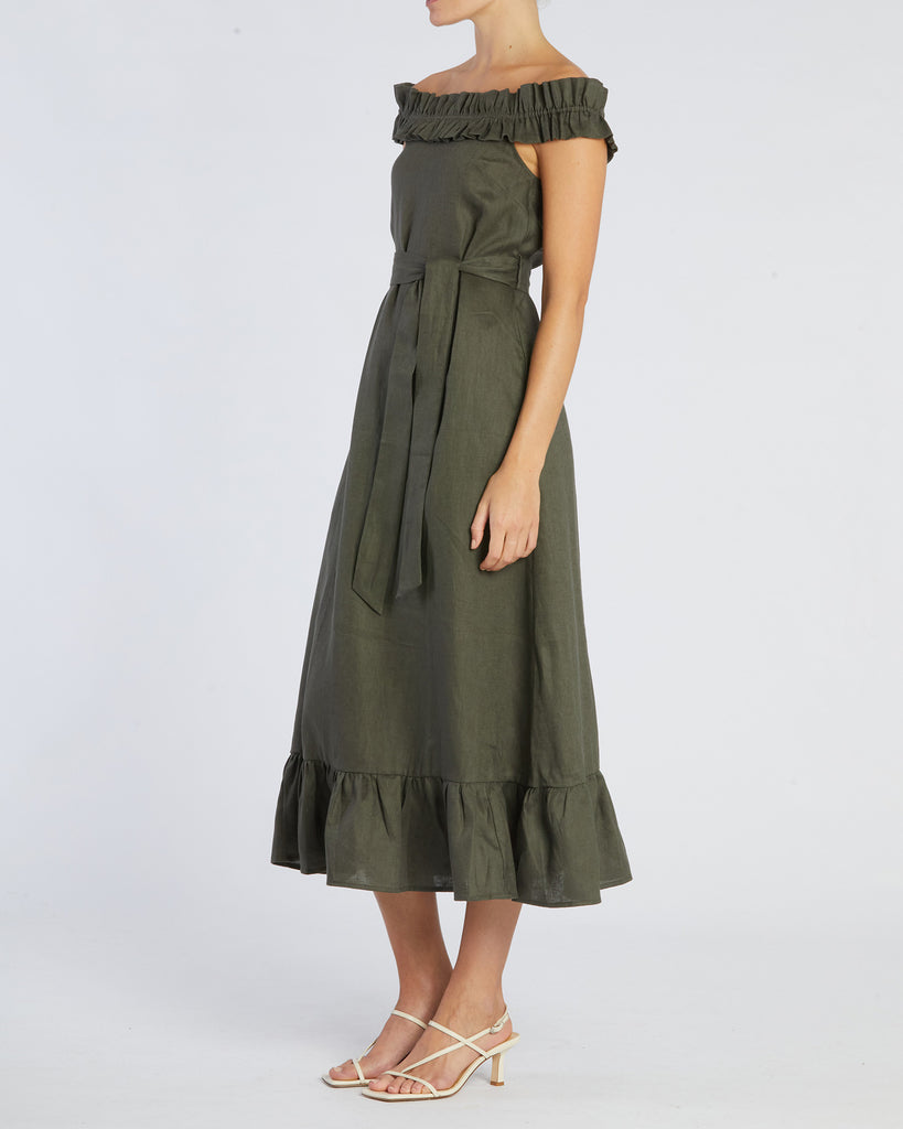 Gaia Linen Dress - Moss - Second Image