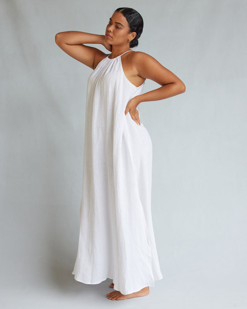 Saloma Linen Halter Dress - White - Second Image