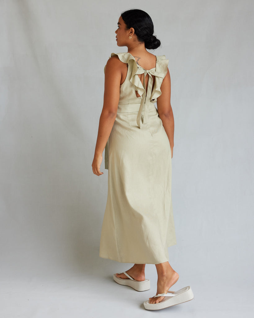 Bohdi Linen Midi Dress - Sage - Second Image