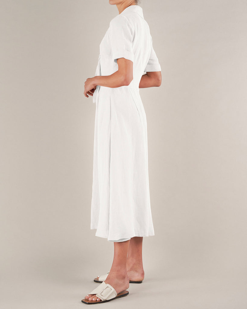 Ines Linen Tie Front Dress - White - Second Image