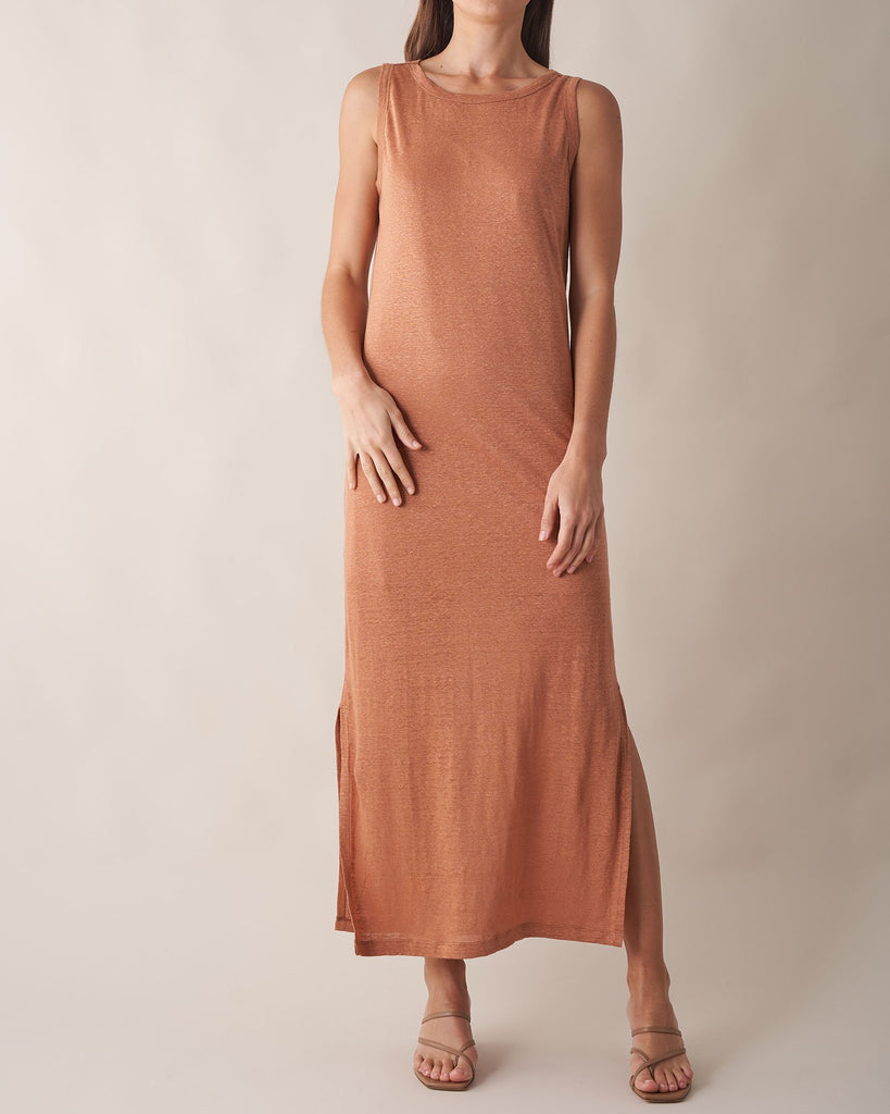 Aceline Linen Tank Dress - Rust - Second Image
