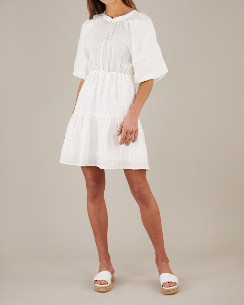 Pila Linen Mini Dress - White - Second Image