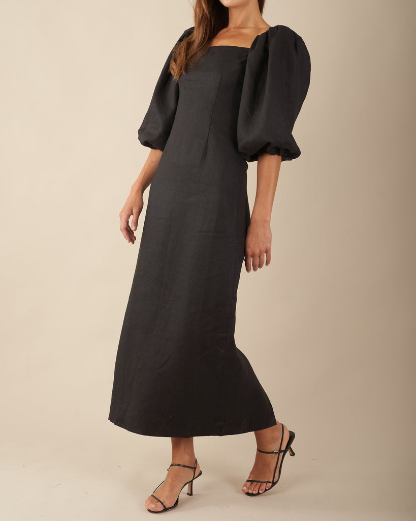 Winslow Linen Dress - Black - Second Image