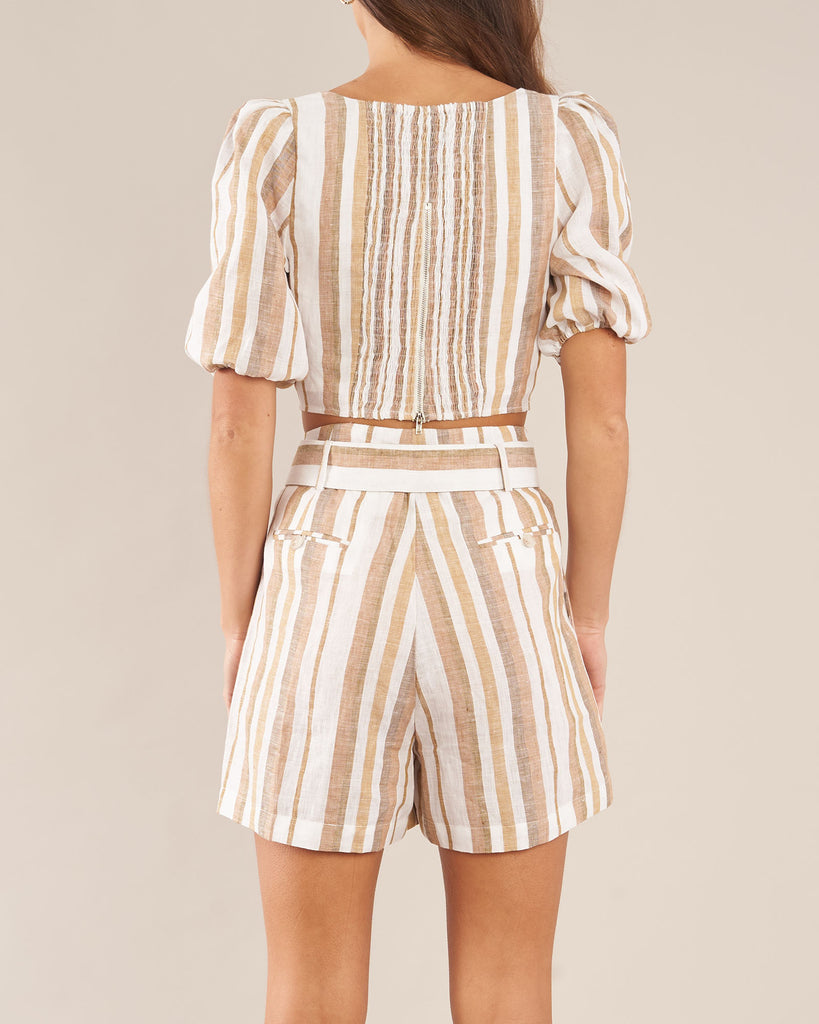 Zanci Stripe Linen Crop Top - Earth Brown - Second Image